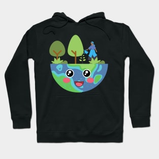 Cute Green and Clean Happy Earth Hoodie